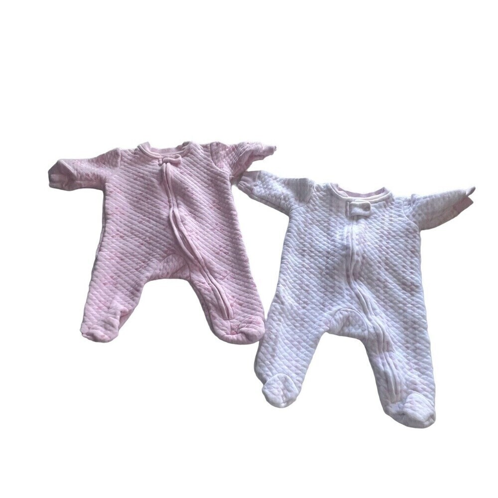 Hudson Baby 2pk One Piece Footed Baby 0-3 Months Quilted Zip-Up Long Sleeve